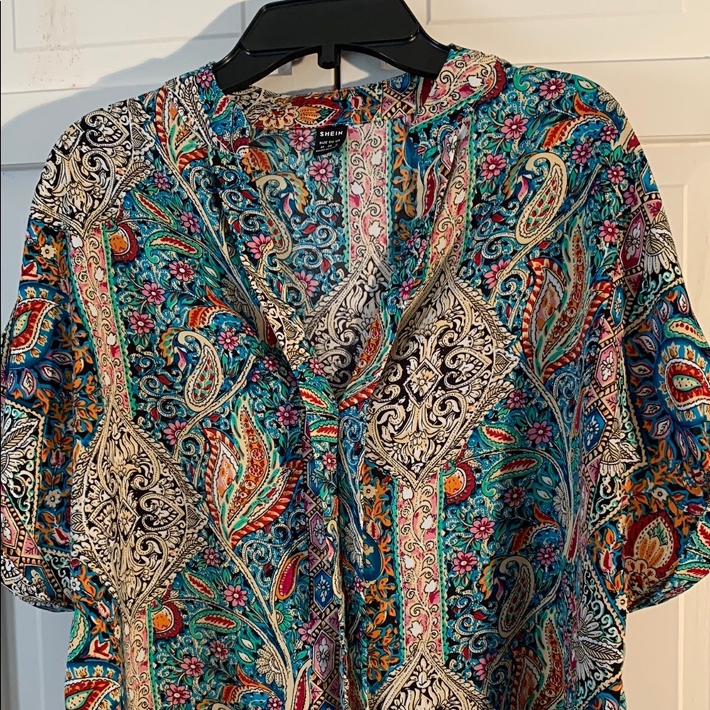 SHEIN Multi-colored Paisley Print Blouse EUC